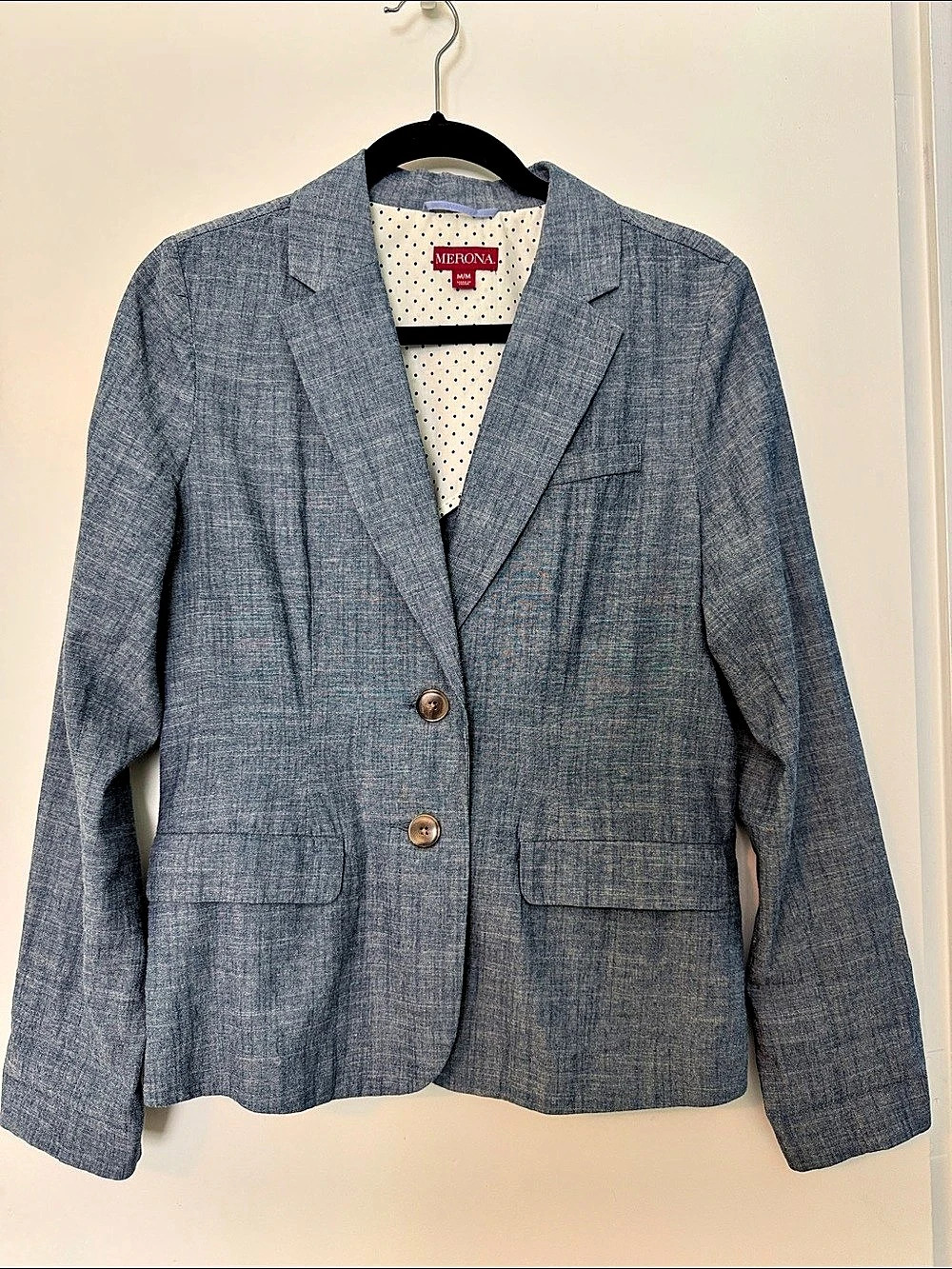 Merona Chambray Two-Button Blazer Jacket Blue Medium